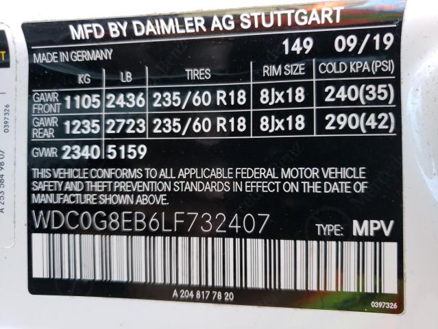 WDC0G8EB6LF732407 - 2020 MERCEDES-BENZ GLC 300 4M WHITE photo 10