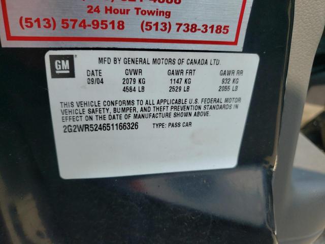 2G2WR524651166326 - 2005 PONTIAC GRAND PRIX Սև լուսանկար 10