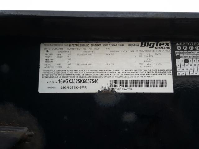 16VGX3525K6057546 - 2019 BIG DOG TRAILER BLACK photo 10