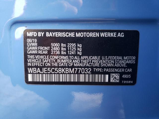 WBAJE5C58KBM77032 - 2019 BMW 540 I BLUE photo 10