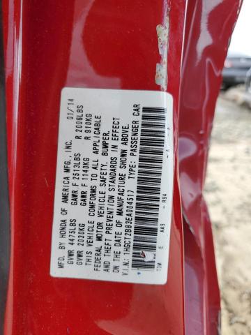 1HGCT2B83EA004517 - 2014 HONDA ACCORD EXL RED photo 10