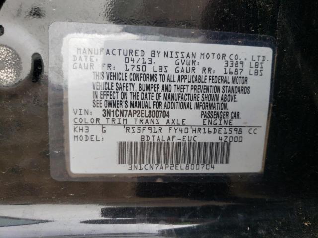 3N1CN7AP2EL800704 - 2014 NISSAN VERSA BLACK photo 10