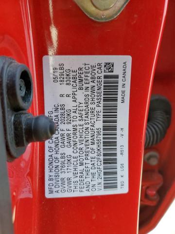 2HGFC2F80KH567965 - 2019 HONDA CIVIC SPOR RED photo 10