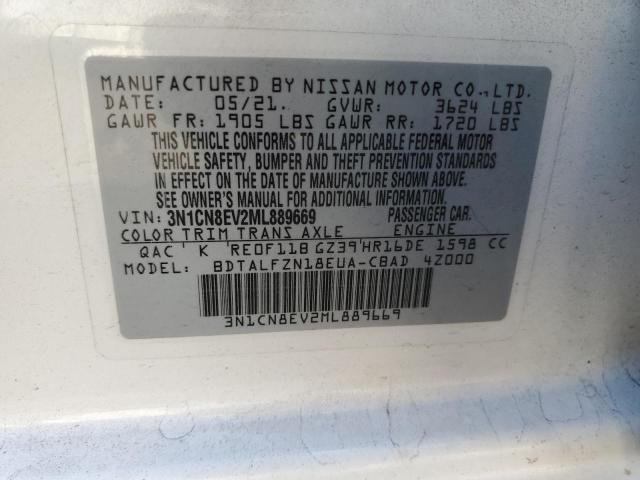 3N1CN8EV2ML889669 - 2021 NISSAN VERSA SV  photo 10