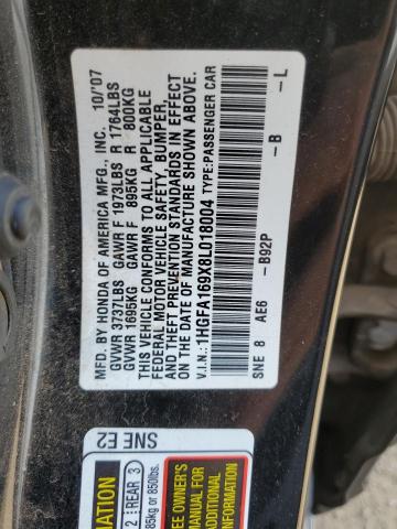 1HGFA169X8L018004 - 2008 HONDA CIVIC EXL 黑色 照片 10