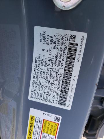 2HGFE2F58NH567653 - 2022 HONDA CIVIC SPOR GRAY photo 10
