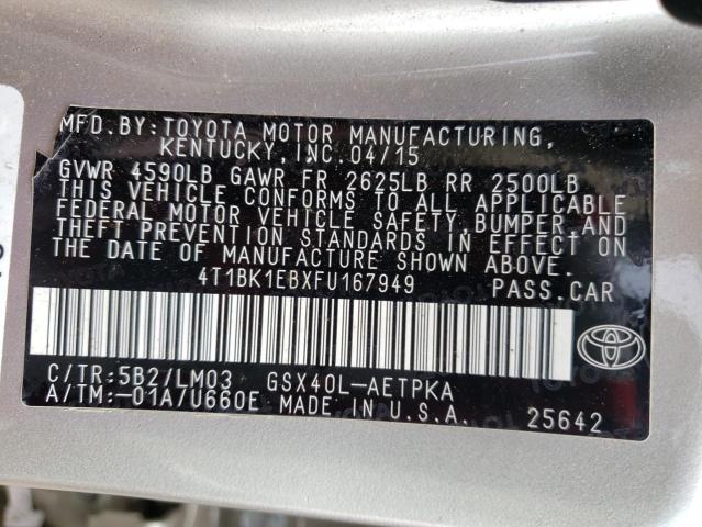 4T1BK1EBXFU167949 - 2015 TOYOTA AVALON XLE BEIGE photo 10