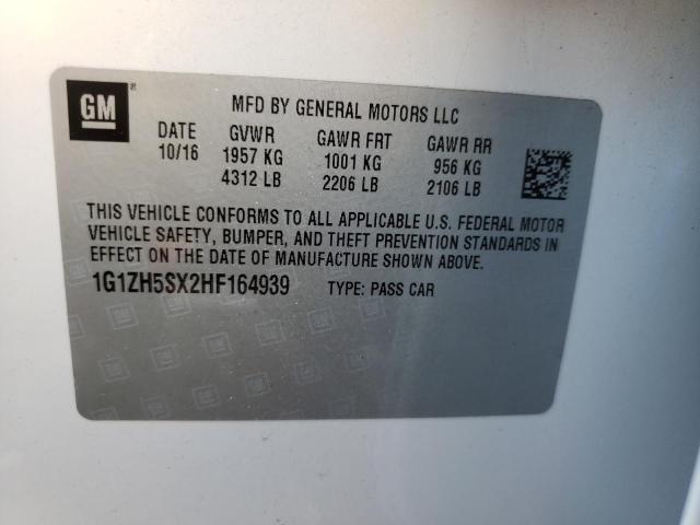 1G1ZH5SX2HF164939 - 2017 CHEVROLET MALIBU PRE WHITE photo 10