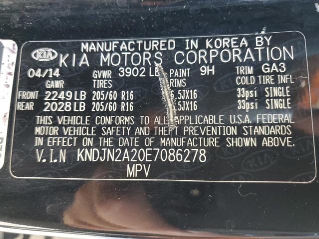 KNDJN2A20E7086278 - 2014 KIA SOUL BLACK photo 10