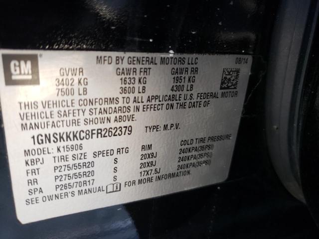 1GNSKKKC8FR262379 - 2015 CHEVROLET SUBURBAN K BLACK photo 10