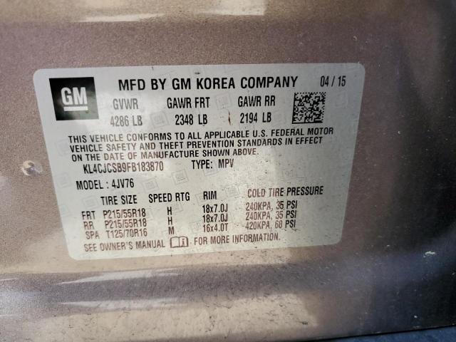 KL4CJCSB9FB183870 - 2015 BUICK ENCORE TAN photo 10