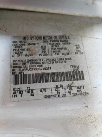 5LMFU27R73LJ18217 - 2003 LINCOLN NAVIGATOR 白色 照片 10