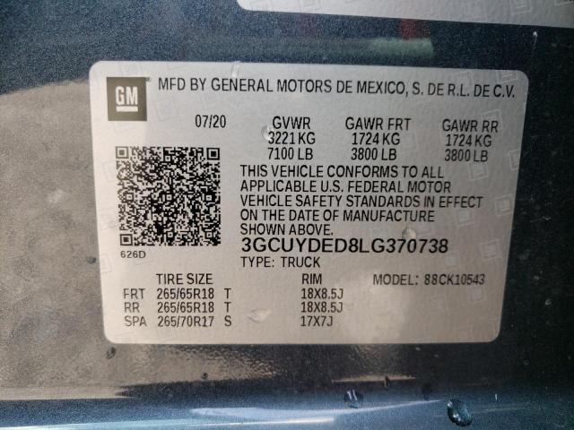 3GCUYDED8LG370738 - 2020 CHEVROLET silverado GRAY photo 10