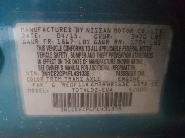 3N1CE2CP1FL431335 - 2015 NISSAN VERSA NOTE BLUE photo 10