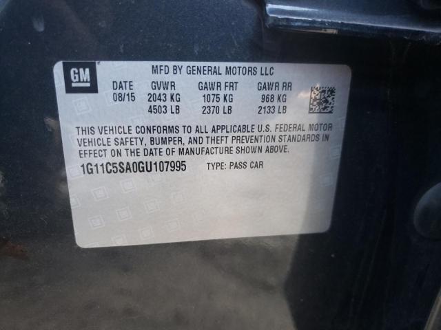 1G11C5SA0GU107995 - 2016 CHEVROLET MALIBU LIM ლურჯი ფოტო 10