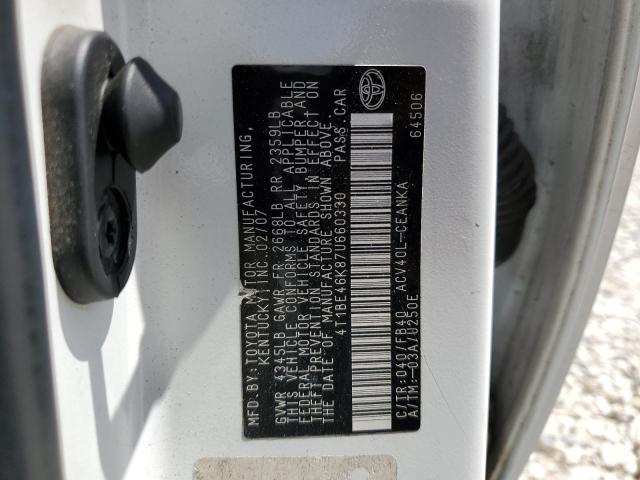 4T1BE46K87U660330 - 2007 TOYOTA CAMRY CE WHITE photo 10