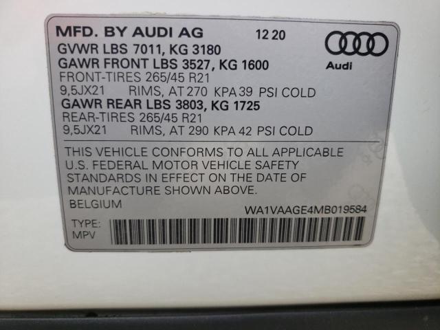 WA1VAAGE4MB019584 - 2021 AUDI E-TRON PRE WHITE photo 10