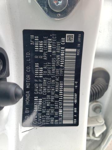 JHMFC1F73JX005681 - 2018 HONDA CIVIC EXL Biały zdjęcie 10