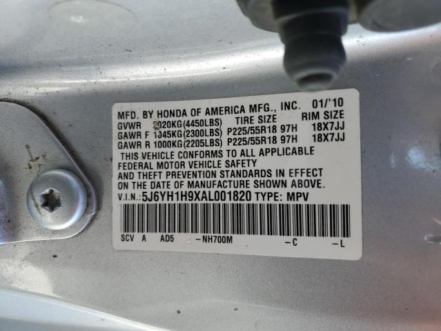 5J6YH1H9XAL001820 - 2010 HONDA ELEMENT SC SILVER photo 10