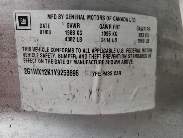 2G1WX12K1Y9253896 - 2000 CHEVROLET MONTE CARL ვერცხლისფერი ფოტო 10