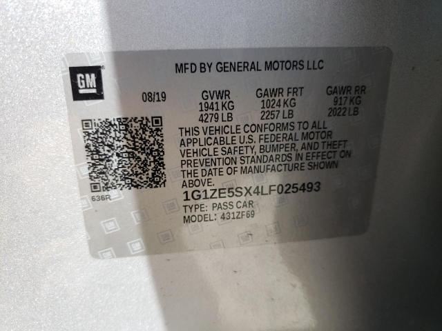 1G1ZE5SX4LF025493 - 2020 CHEVROLET MALIBU PRE SILVER photo 10