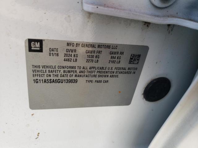 1G11A5SA6GU139839 - 2016 CHEVROLET MALIBU LIM 白色 照片 10