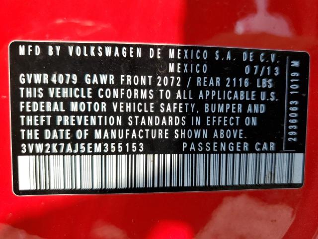 3VW2K7AJ5EM355153 - 2014 VOLKSWAGEN JETTA BASE 红色 照片 10