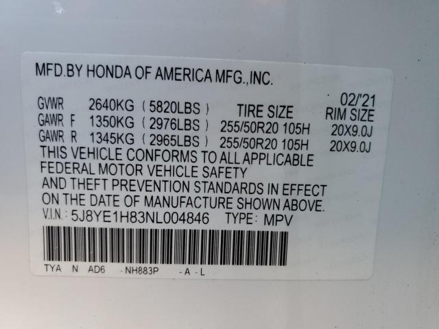 5J8YE1H83NL004846 - 2022 ACURA MDX ADVANC WHITE photo 10