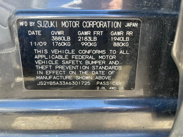 JS2YB5A33A6301725 - 2010 SUZUKI SX4 CHARCOAL photo 10