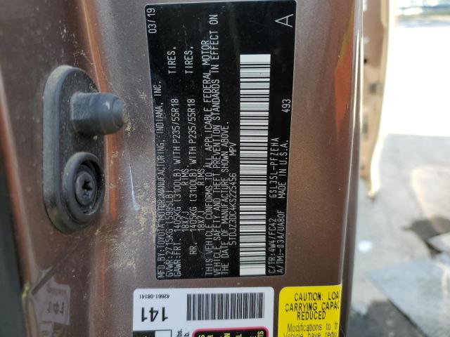 5TDJZ3DC4KS225456 - 2019 TOYOTA SIENNA LE BROWN photo 10