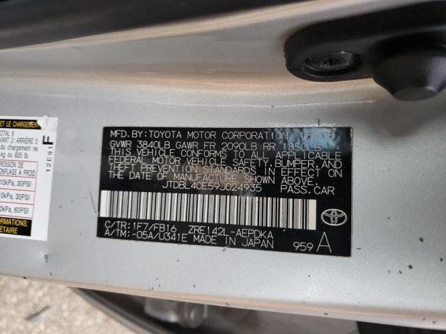 JTDBL40E59J024935 - 2009 TOYOTA CORROLLA SILVER photo 10