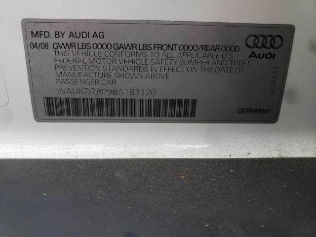 WAUKD78P98A183120 - 2008 AUDI A3 WHITE photo 10