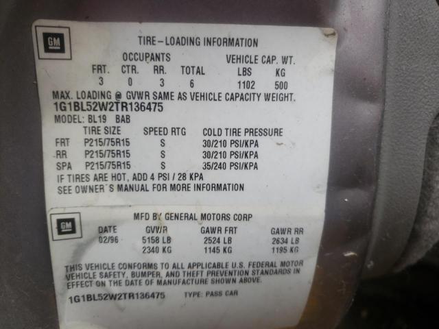 1G1BL52W2TR136475 - 1996 CHEVROLET CAPRICE CL BEIGE photo 10