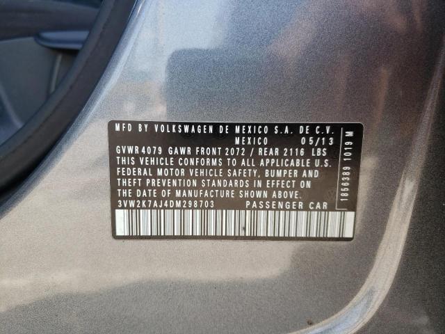 3VW2K7AJ4DM298703 - 2013 VOLKSWAGEN JETTA BASE GRAY photo 10