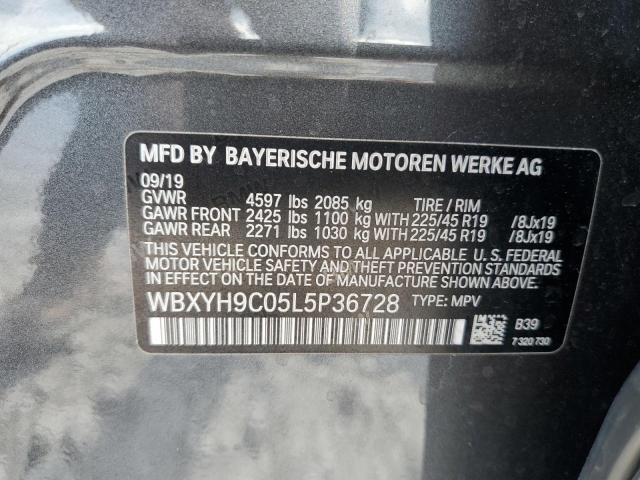 WBXYH9C05L5P36728 - 2020 BMW X2 SDRIVE2 GRAY photo 10