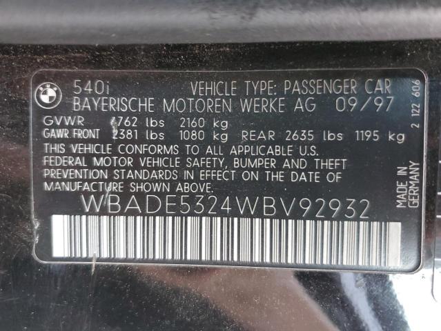 WBADE5324WBV92932 - 1998 BMW 540 I BLACK photo 10