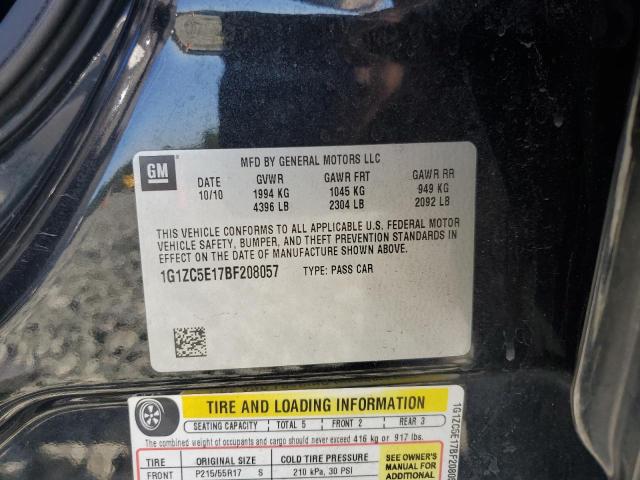 1G1ZC5E17BF208057 - 2011 CHEVROLET MALIBU 1LT შავი ფოტო 10