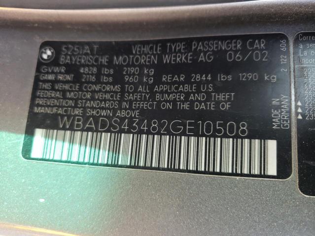 WBADS43482GE10508 - 2002 BMW 525 IT AUT GRAY photo 10