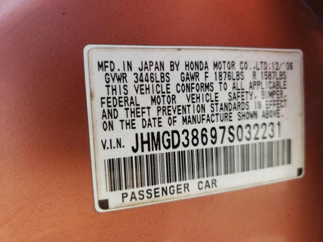 JHMGD38697S032231 - 2007 HONDA FIT S  照片 10