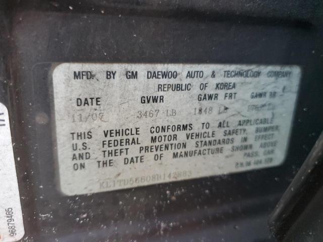 KL1TD56608B142883 - 2008 CHEVROLET AVEO BASE BLACK photo 10