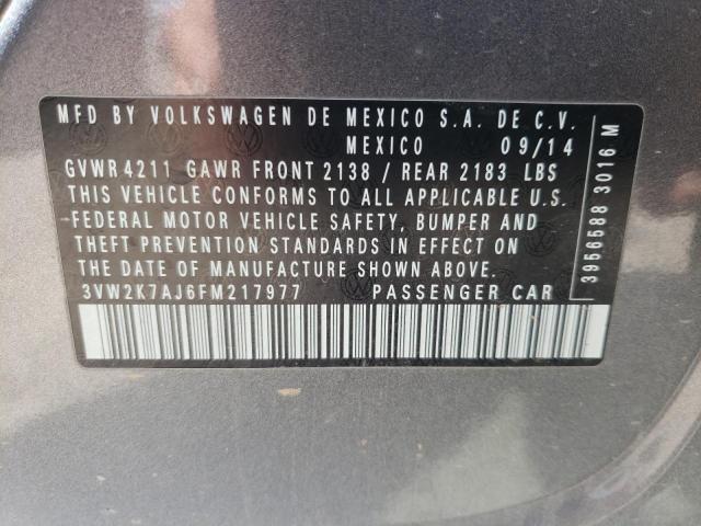 3VW2K7AJ6FM217977 - 2015 VOLKSWAGEN JETTA BASE Մոխրագույն լուսանկար 10