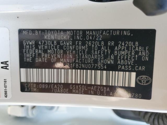 4T1JZ1FB2NU077554 - 2022 TOYOTA AVALON XLE WHITE photo 10