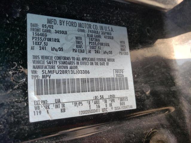 5LMFU28R13LJ03386 - 2003 LINCOLN NAVIGATOR შავი ფოტო 10
