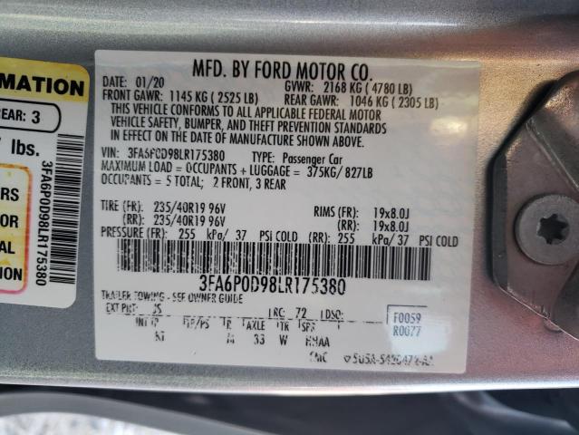 3FA6P0D98LR175380 - 2020 FORD FUSION TIT SILVER photo 10