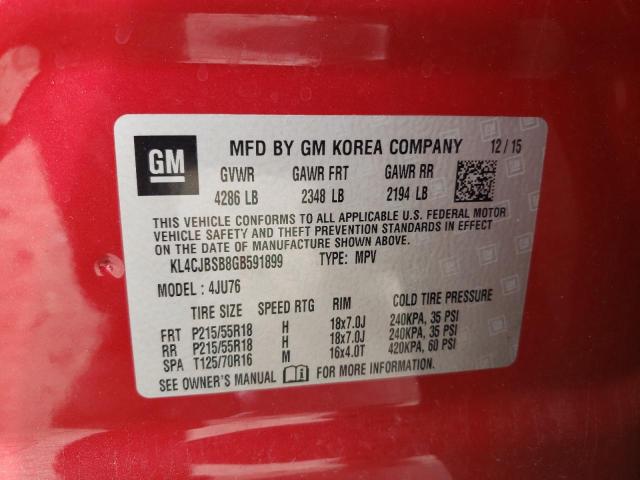 KL4CJBSB8GB591899 - 2016 BUICK ENCORE CON RED photo 10