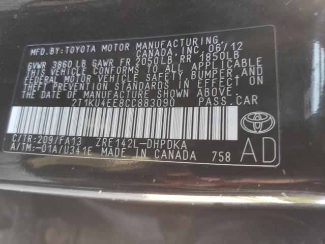 2T1KU4EE8CC883090 - 2012 TOYOTA COROLLA MA BLACK photo 10