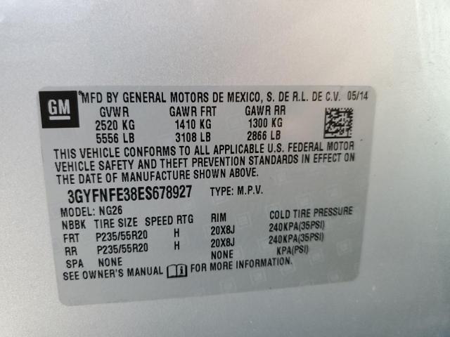 3GYFNFE38ES678927 - 2014 CADILLAC SRX PERFOR 银色 照片 10