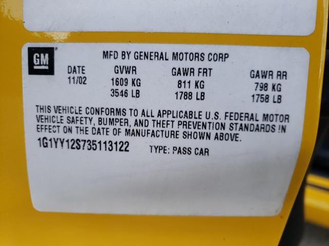 1G1YY12S735113122 - 2003 CHEVROLET CORVETTE Z YELLOW photo 10