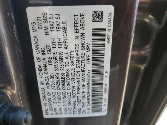 2HKRW2H96MH668477 - 2021 HONDA CR-V TOURI GRAY photo 10