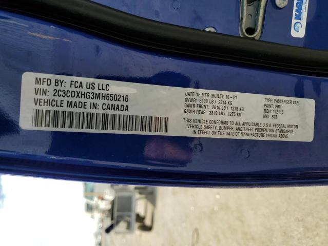 2C3CDXHG3MH650216 - 2021 DODGE CHARGER GT BLUE photo 10